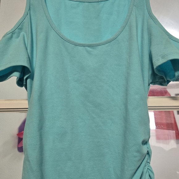 Boston Proper Cold Shoulder Cut Out Top Womens Extra Small Turquoise Blue Blouse - Picture 2 of 4